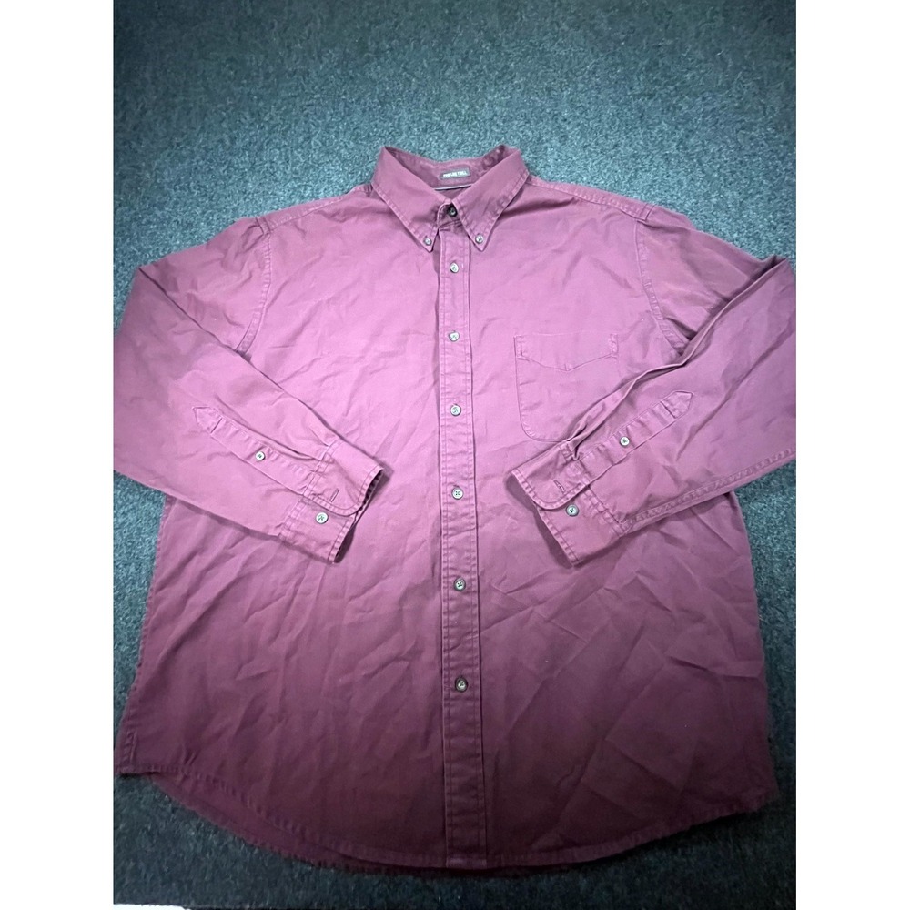 Vintage St. John's Bay Fine Line Twill Button Down Shirt Mens XL Burgundy Cotton